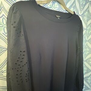 NWOT Talbots Navy Blue BEAUTIFUL Sheath Dress, Eyelet Detail Long Sleeves